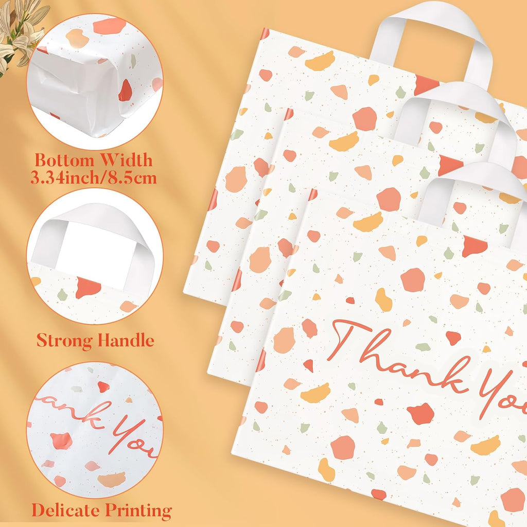 100 Pack Large Thank You Bags with Handles, Merchandise Bags, Boho