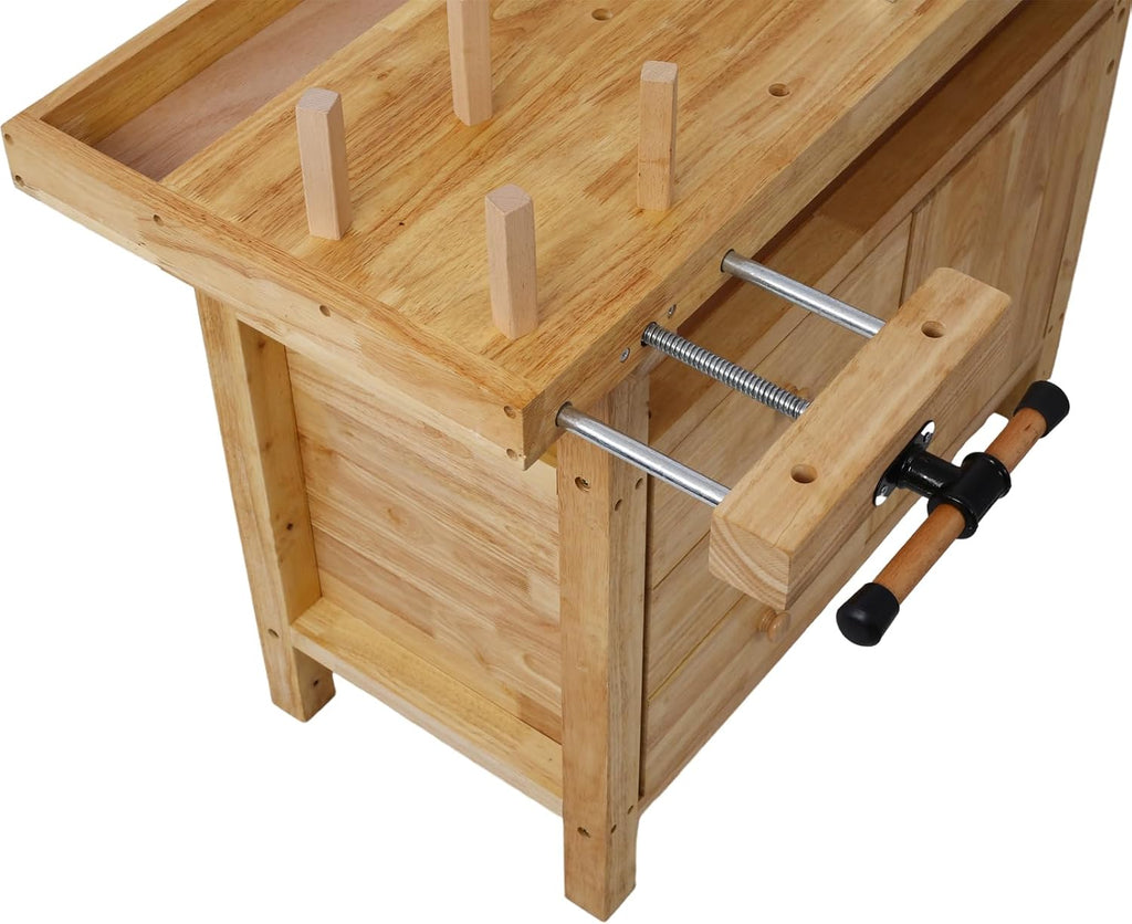 LifeSky Wooden Workbench with Storage & Clamps - Heavy Duty Garage Workshop Table for DIY Woodworking & Home Projects