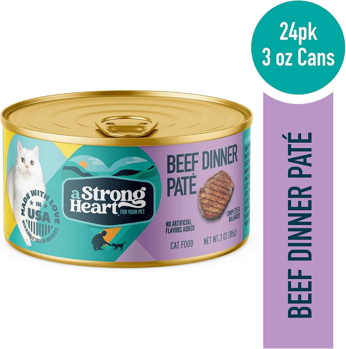 A Strong Heart Beef Pate Cat Food, All Life Stages, 3oz Cans, 24pk