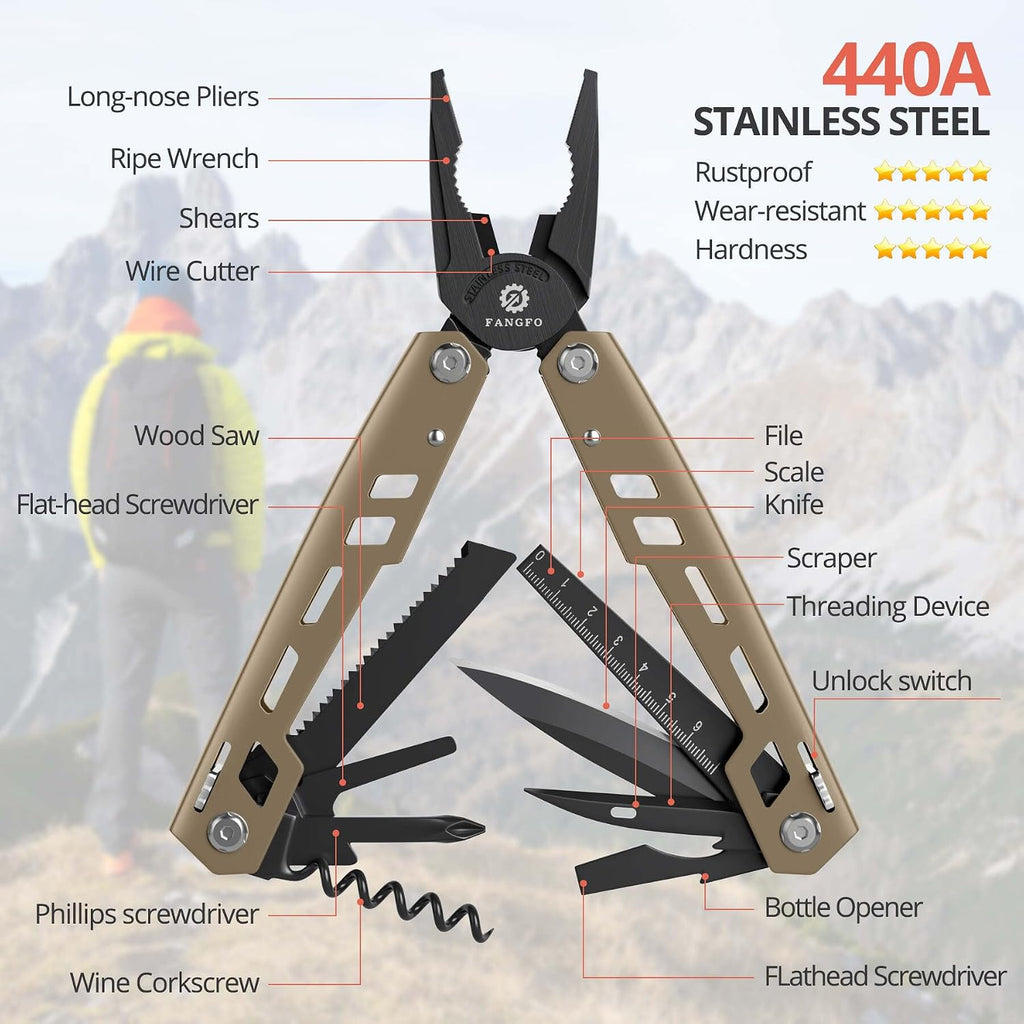 Multitool 17-in-1 Stainless Steel Multi Tool with Pocket Knife Needle Nose Pliers Bottle Opener Screwdriver