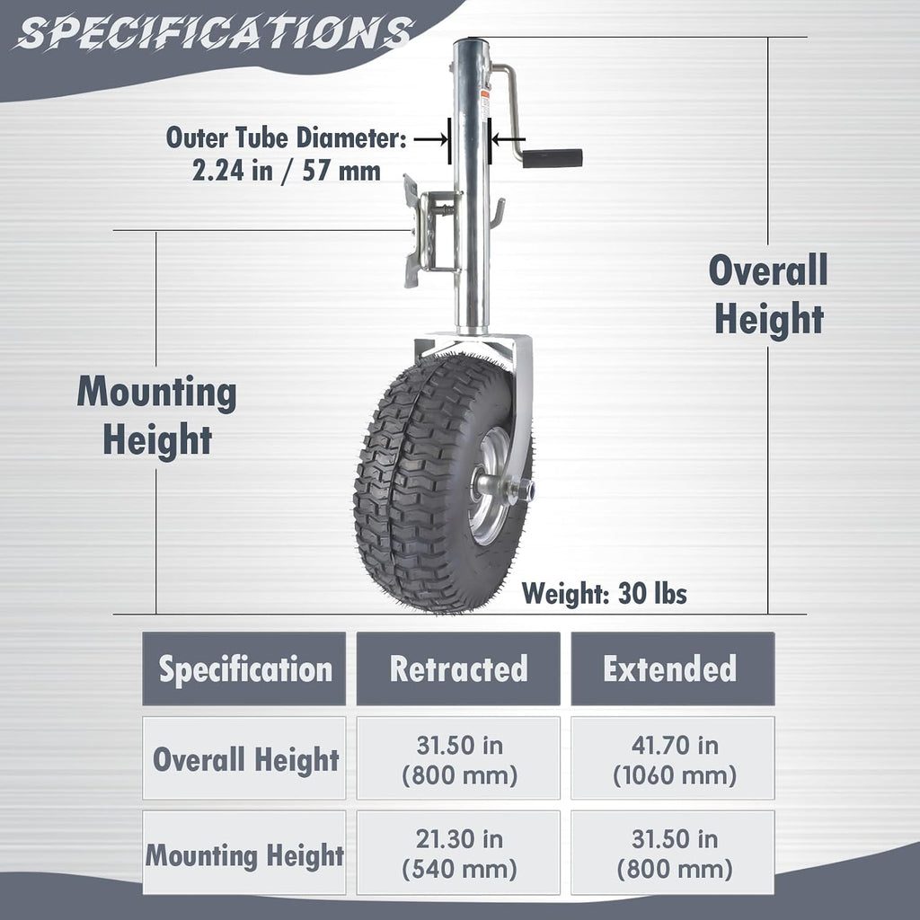 Beach Boat Swivel Trailer Tongue Jack, 13.38in Heavy-Duty Wheel 2000 lbs