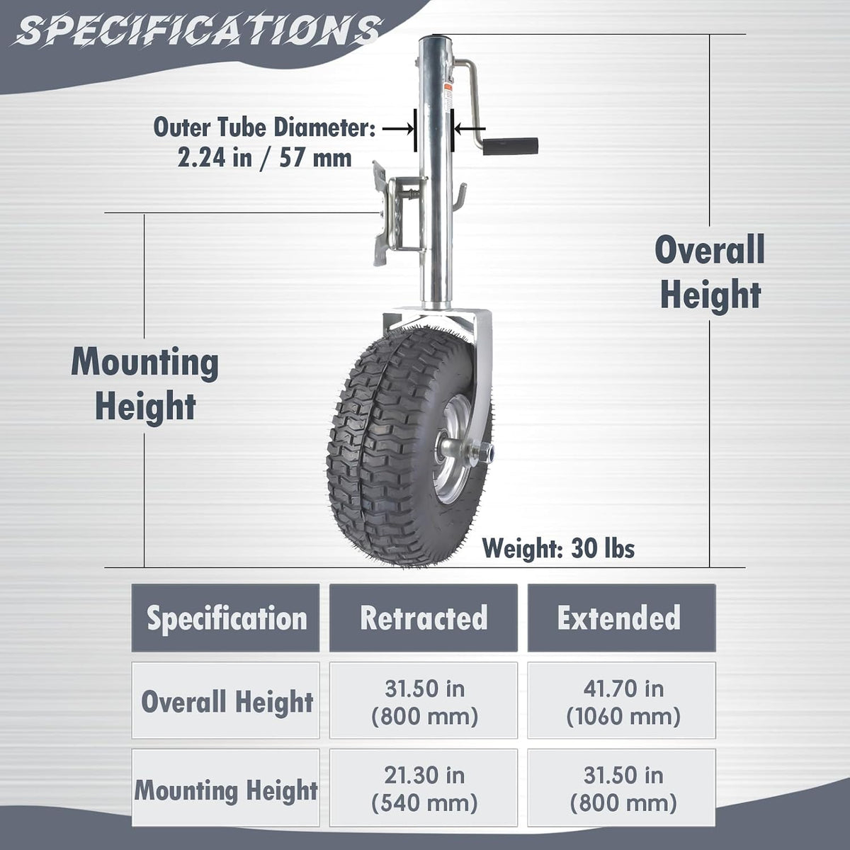 Beach Boat Swivel Trailer Tongue Jack, 13.38in Heavy-Duty Wheel 2000 lbs