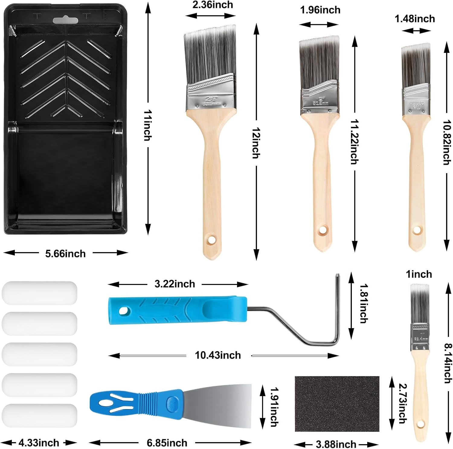 Paint Roller Kit, Paint Brushes and 4 Inch Foam Small Paint Roller Set, All in One Paint Tools for Professional or