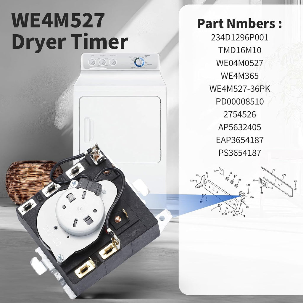 WE4M527 TMD16M10 WE4M365 234D1296P001 Dryer Timer Compatible with GE Dryer