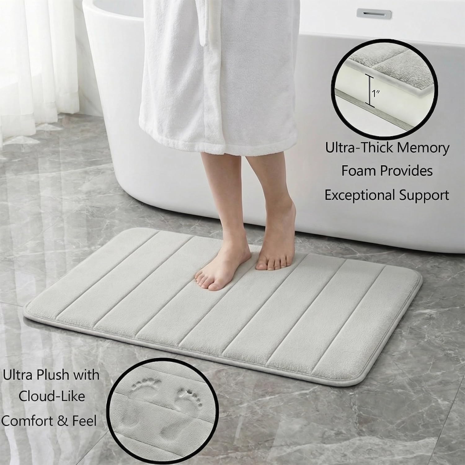 Memory Foam Bath Mat Set 3 Piece，Super Soft Absorbent Bathroom Rug Non Slip, Quick Dry,Machine Wash, Perfect Plush