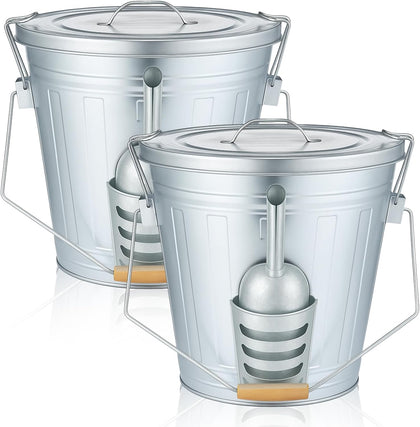 2 Pcs 4.5 Gallon Bird Seed Containers Storage Galvanized Steel Metal Food and Seed Locking Bucket Bin with Scoop