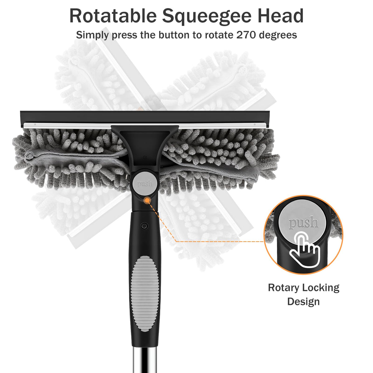 Window Squeegee with 66in Extension Pole 2-in-1 Window Cleaning Kit