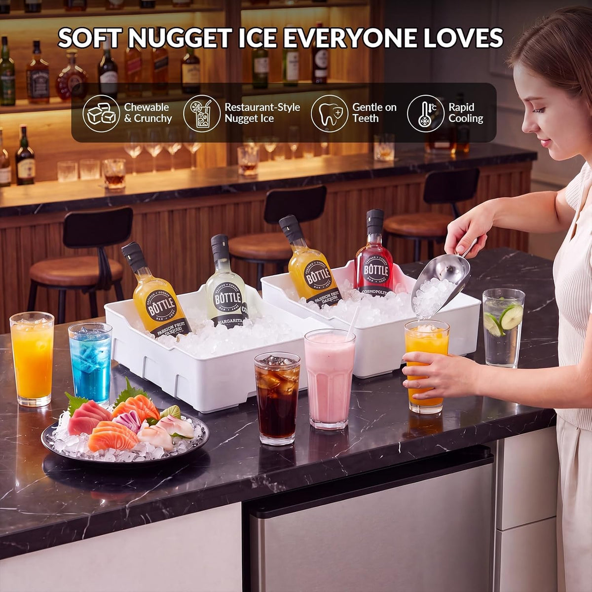 2-in-1 Under Counter Nugget Ice Maker with Beverage Refrigerator