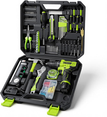 Cordless Drill Tool Set: 12V Power Drill Tool Kit with Battery & Charger, Portable Household Basic Drills Case for