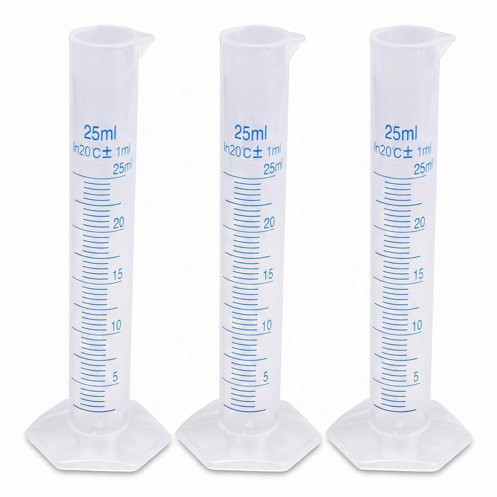 3 Pcs Plastic Graduated Cylinders, 2-Sided Measuring Lines，25ml