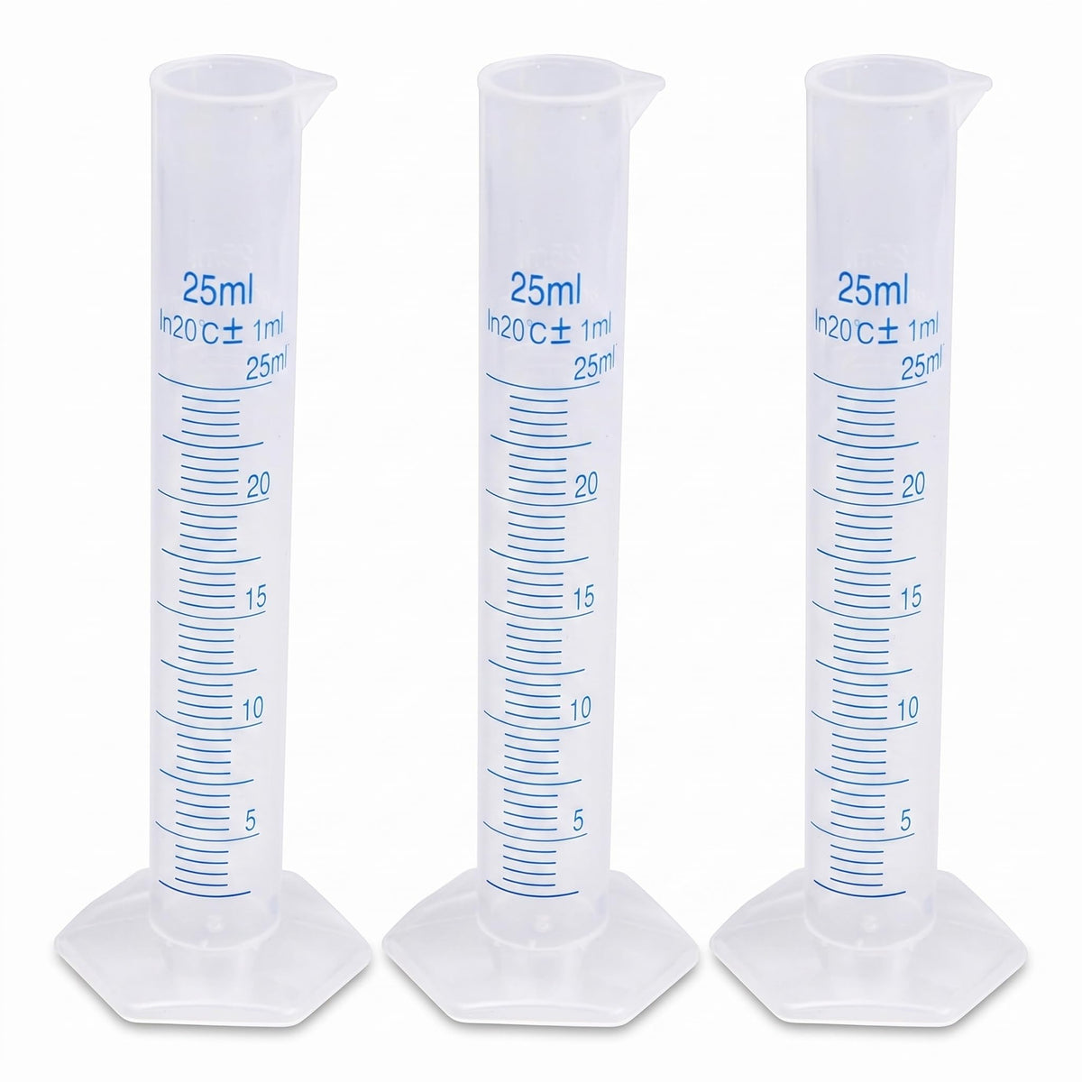 3 Pcs Plastic Graduated Cylinders, 2-Sided Measuring Lines，25ml