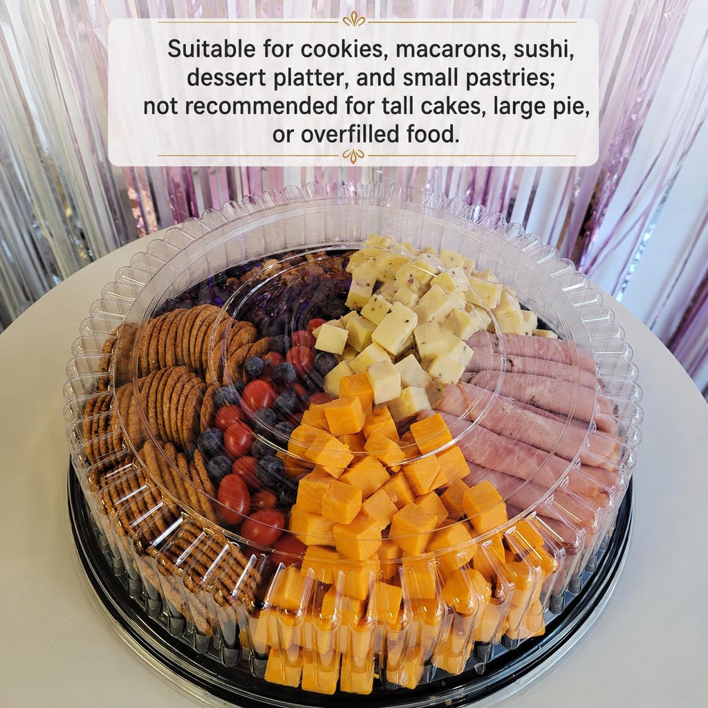 10 Inch Catering Trays with Lids, Round, Plastic, 30 Pack