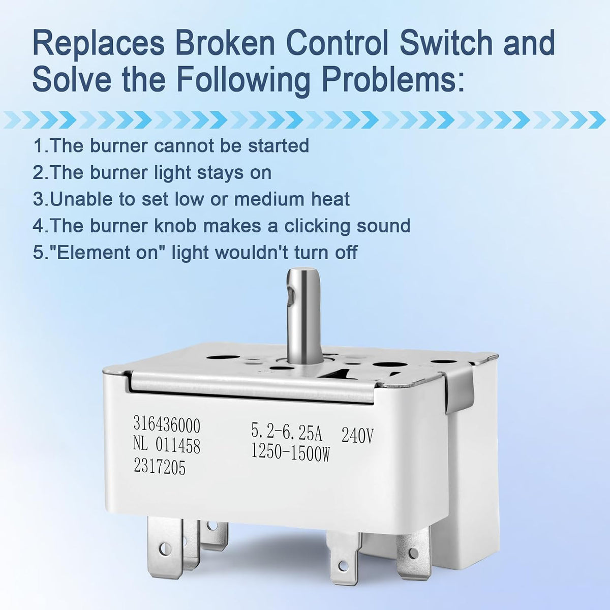 316436000 Infinite Switch for Frigidaire 6" Electric Stove Burner