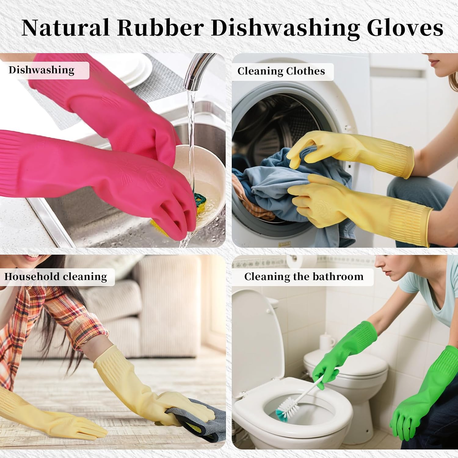 Rubber Gloves for Cleaning – 3 Pairs Reusable Gloves for Dishwashing, Kitchen and Household Tasks, 15-Inch Long