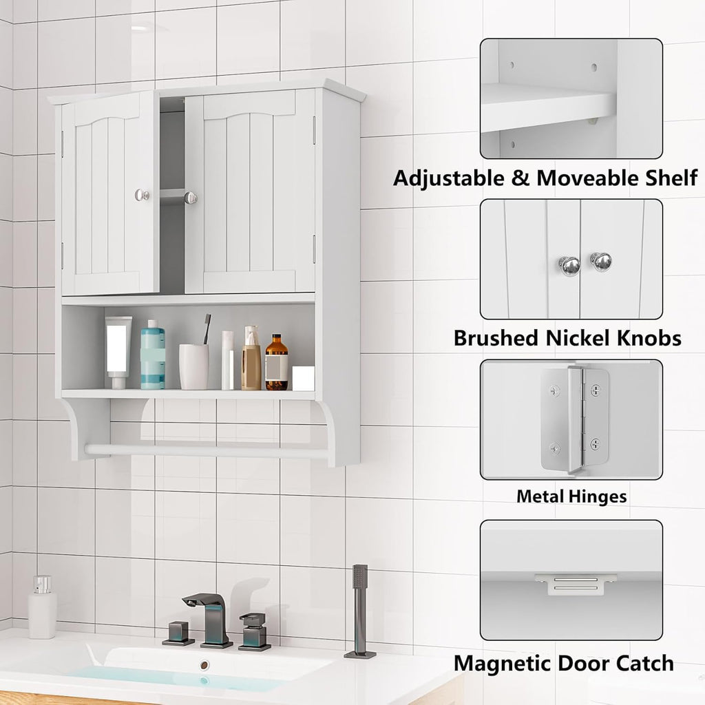 Bathroom Wall Cabinet, Bathroom Cabinet Wall Mount with 2 Doors and Open Shelf, Over The Toilet Wall Storage Cabinet