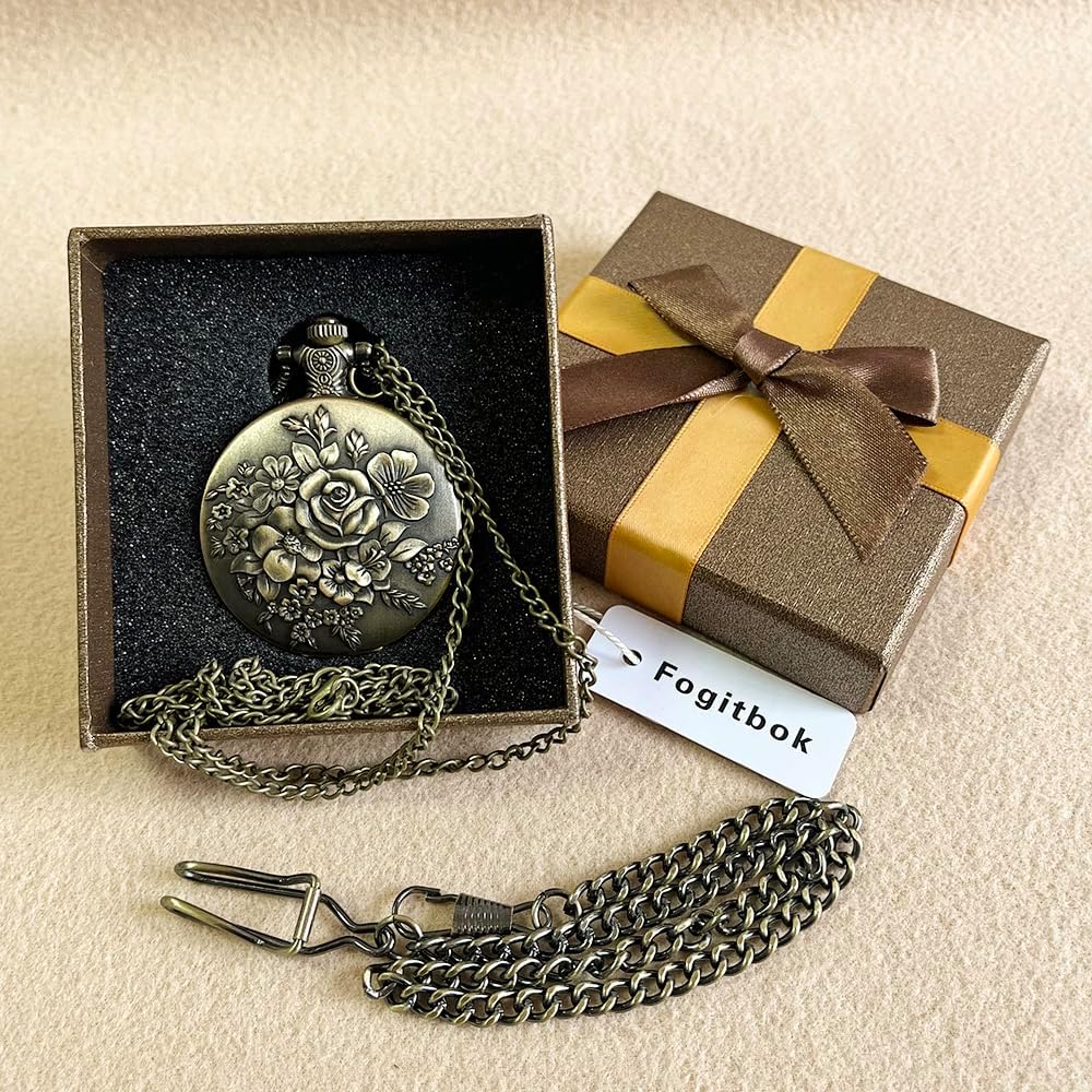 Vintage Pocket Watch with Chain for Men Necklace Watches for Women | Classic retro pendant watch,Unique analog quartz