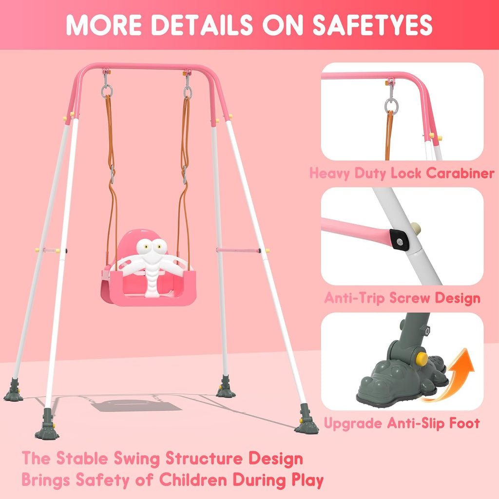 Toddler Swing, 3-in-1 Baby Swing Sets with Anti-Slip Base Feet & Safety Belt, Indoor/Outdoor Baby Seat with Metal