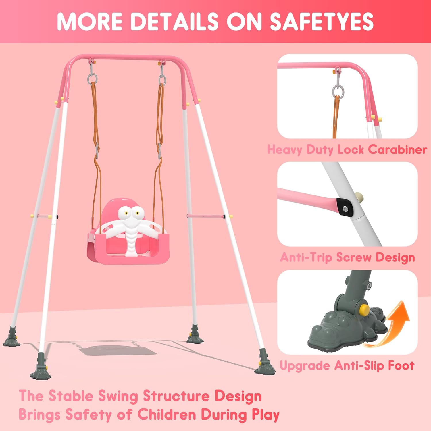 Toddler Swing, 3-in-1 Baby Swing Sets with Anti-Slip Base Feet & Safety Belt, Indoor/Outdoor Baby Seat with Metal