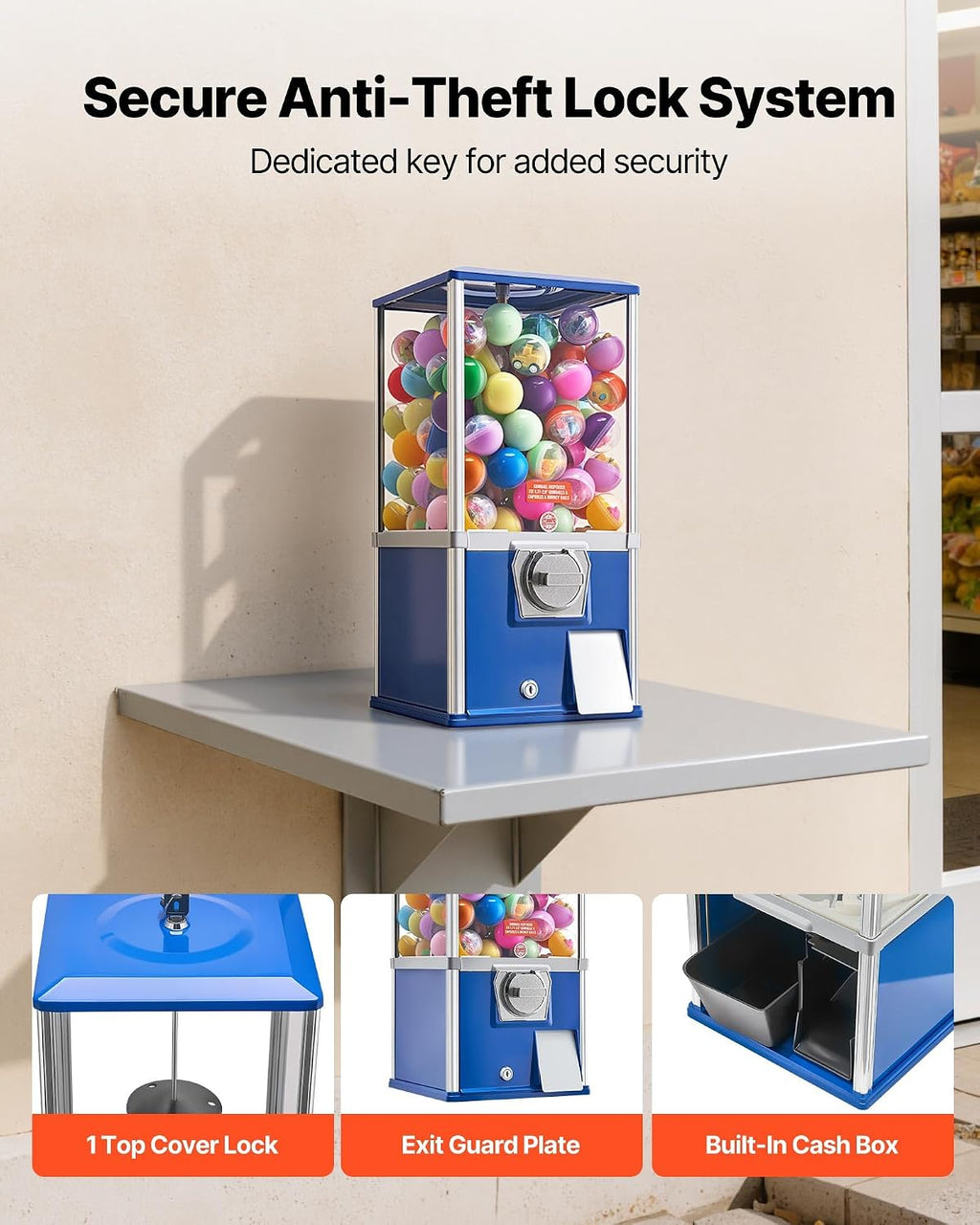 Gumball Machine, 21 inch Candy Vending Machine Dispenser, 25-Cent Vending Machines for Shopping Malls, Supermarkets