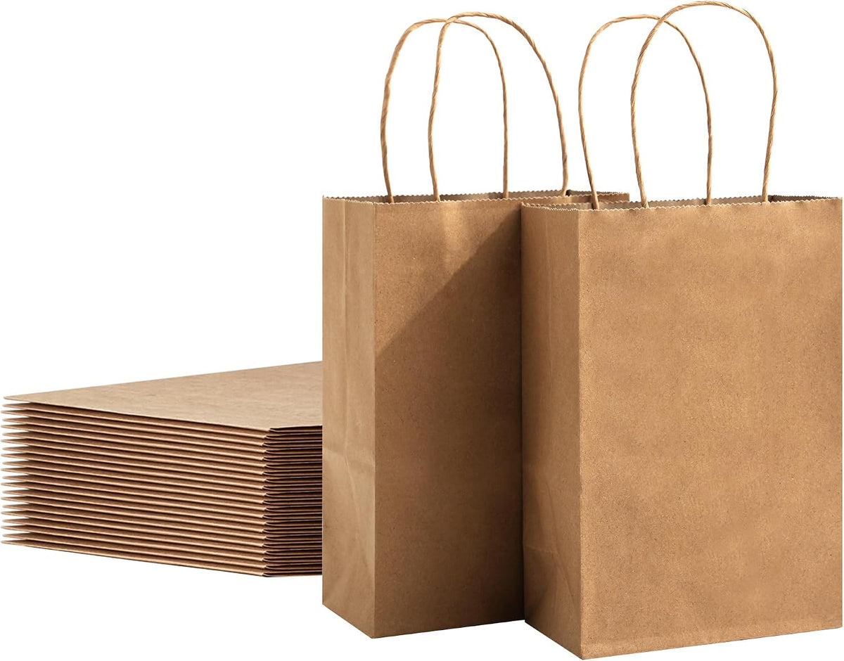 Small Brown Kraft Paper Bags 20 Pack 5.2x3.2x8 in with Handles