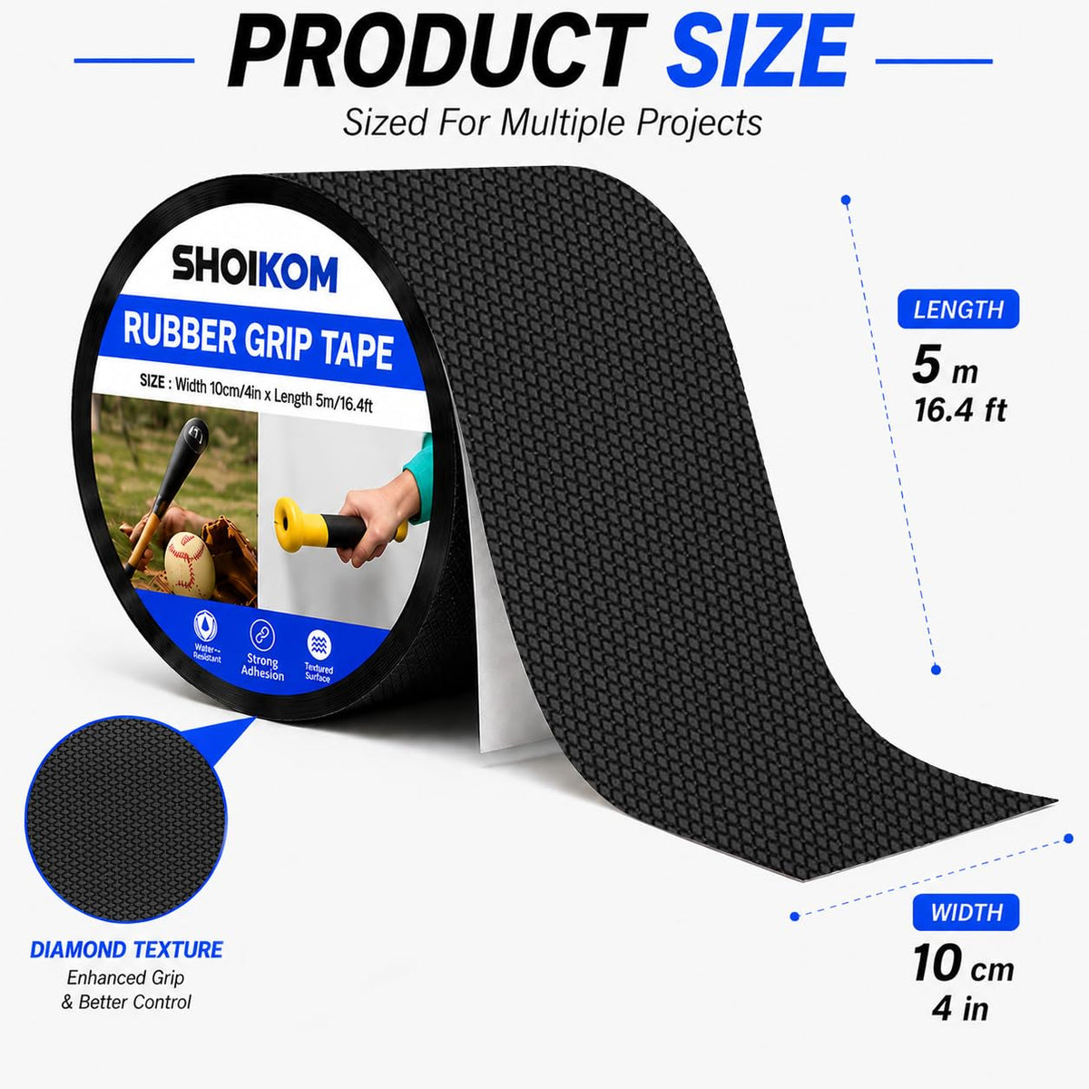 Rubber Grip Tape 4 Inch x 16.4 Ft, Non Slip Adhesive Handle Wrap