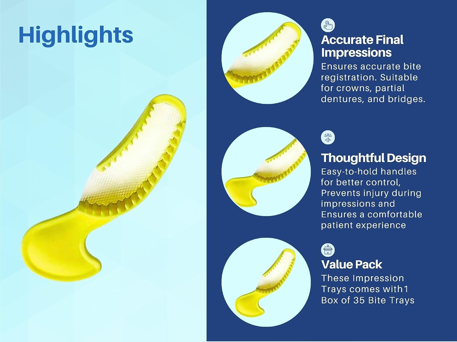 35 Quadrant Dental Bite Registration Impression Trays, Impression Trays for Teeth Molds 1 Box of 35 Bite Trays