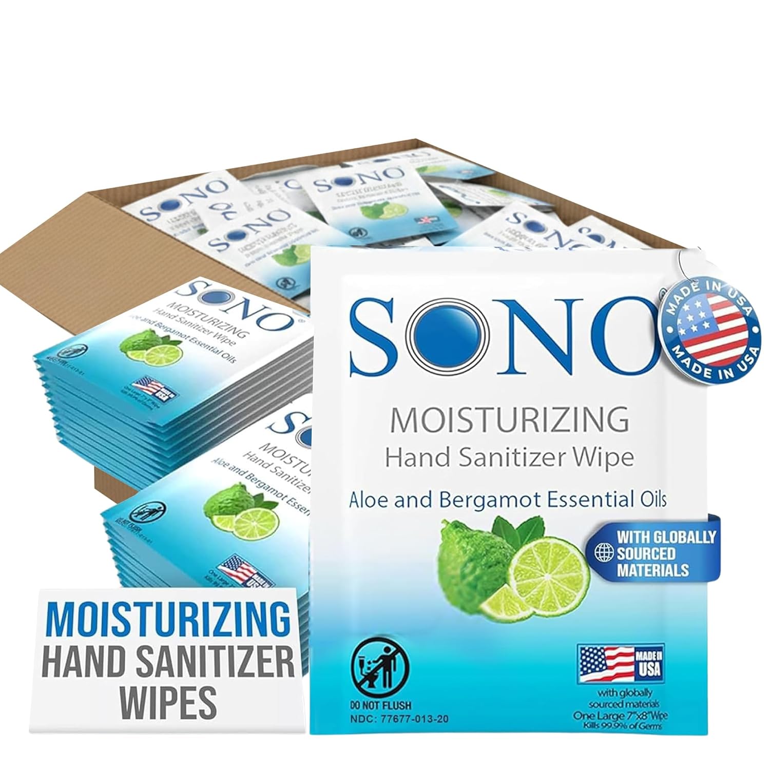 Bergamot & Aloe Moisturizing Hand Sanitizer Wipes - TSA-Approved Travel Size Individual Packs for On-the-Go Hygiene &
