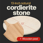 Circular Pizza Stone, 15 Inch Cordierite Stone with Wooden Peel