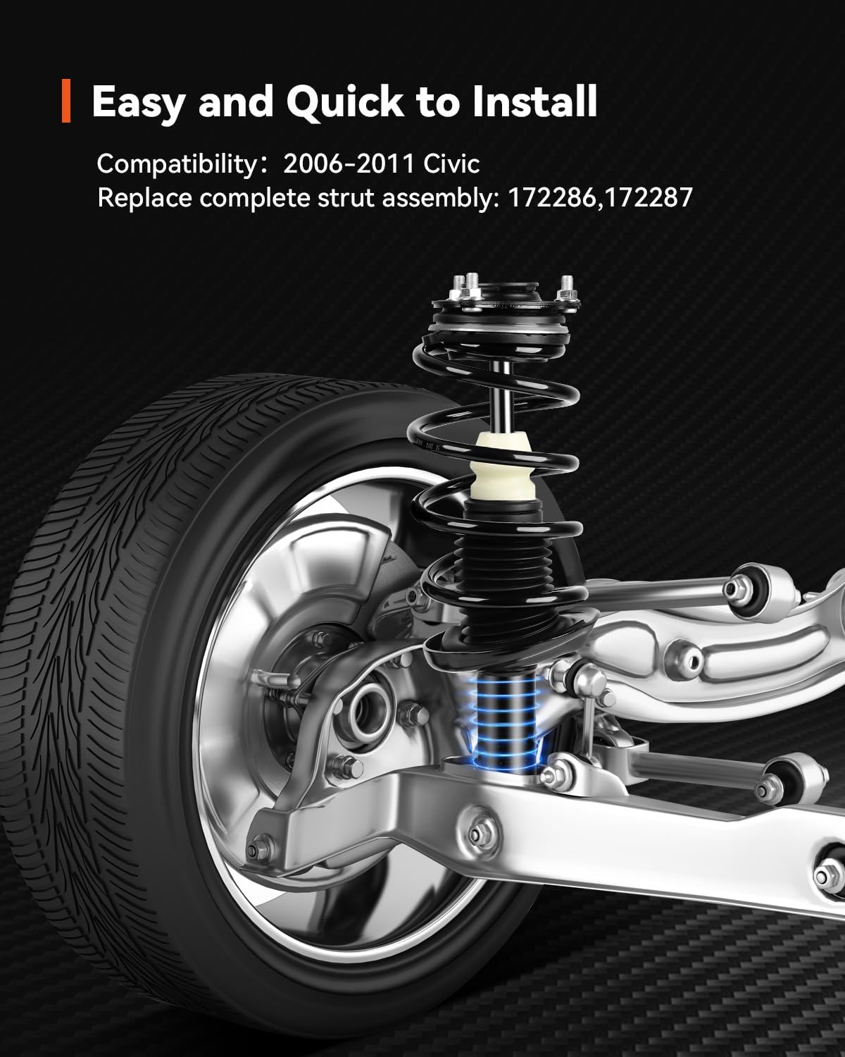 PROEZE Front Strut Assembly for 2006-2011 Civic, Shock Absorber Front with Coil Springs Replace 172286,172287, Driver and Passenger Side, 2PCS