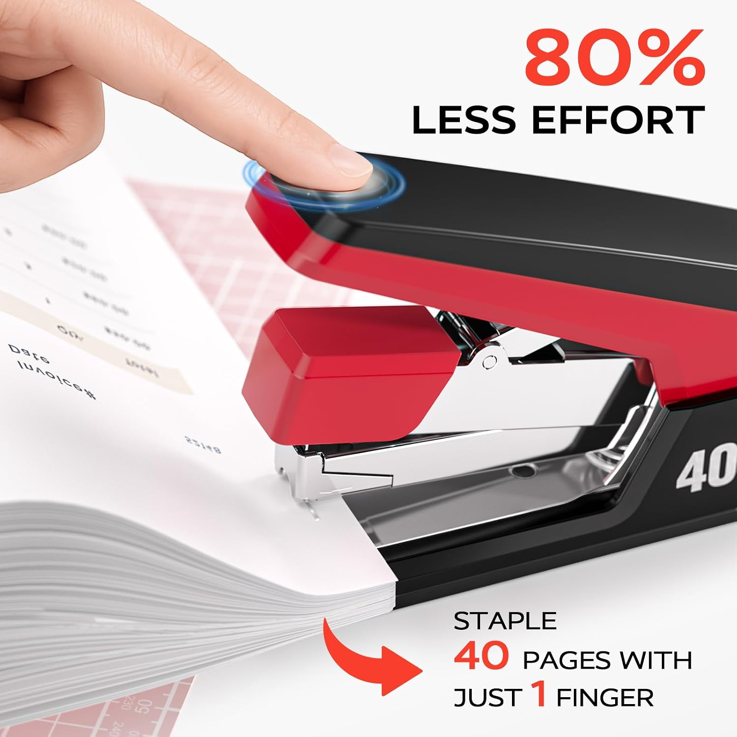 Heavy Duty Stapler for Desk with 40-50 Sheet, 2000 Staples, Red