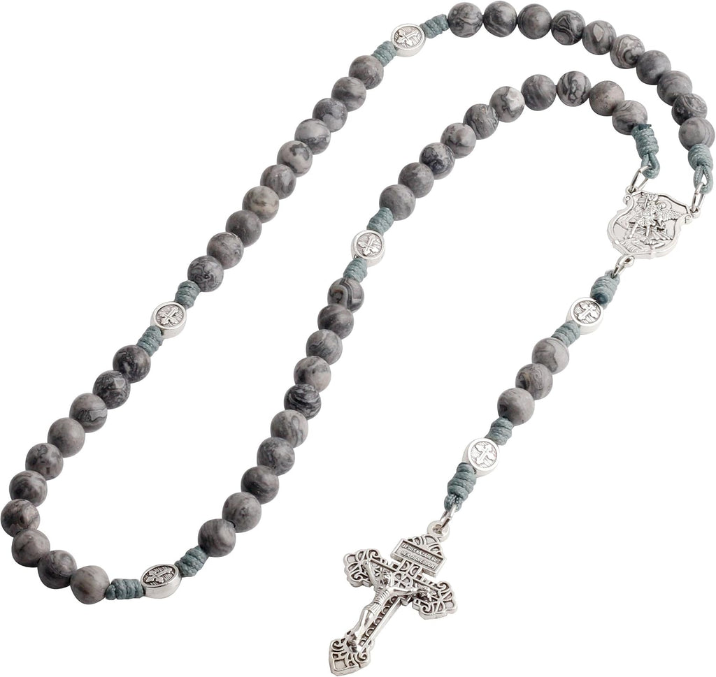 Natural Stone Beads Catholic Paracord Rosary with Gift Bag for Men