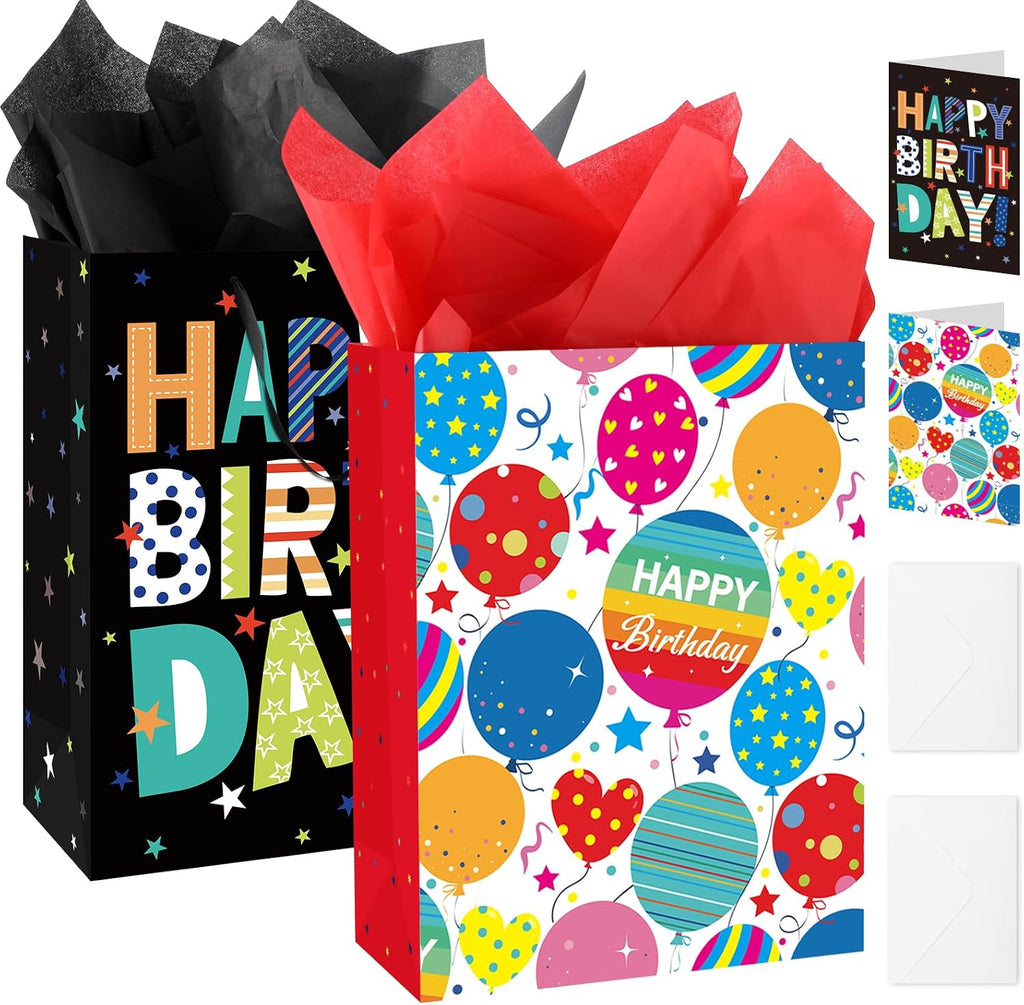 2 Pcs 16.5'' Large Happy Birthday Gift Bag for Boys Kids Men