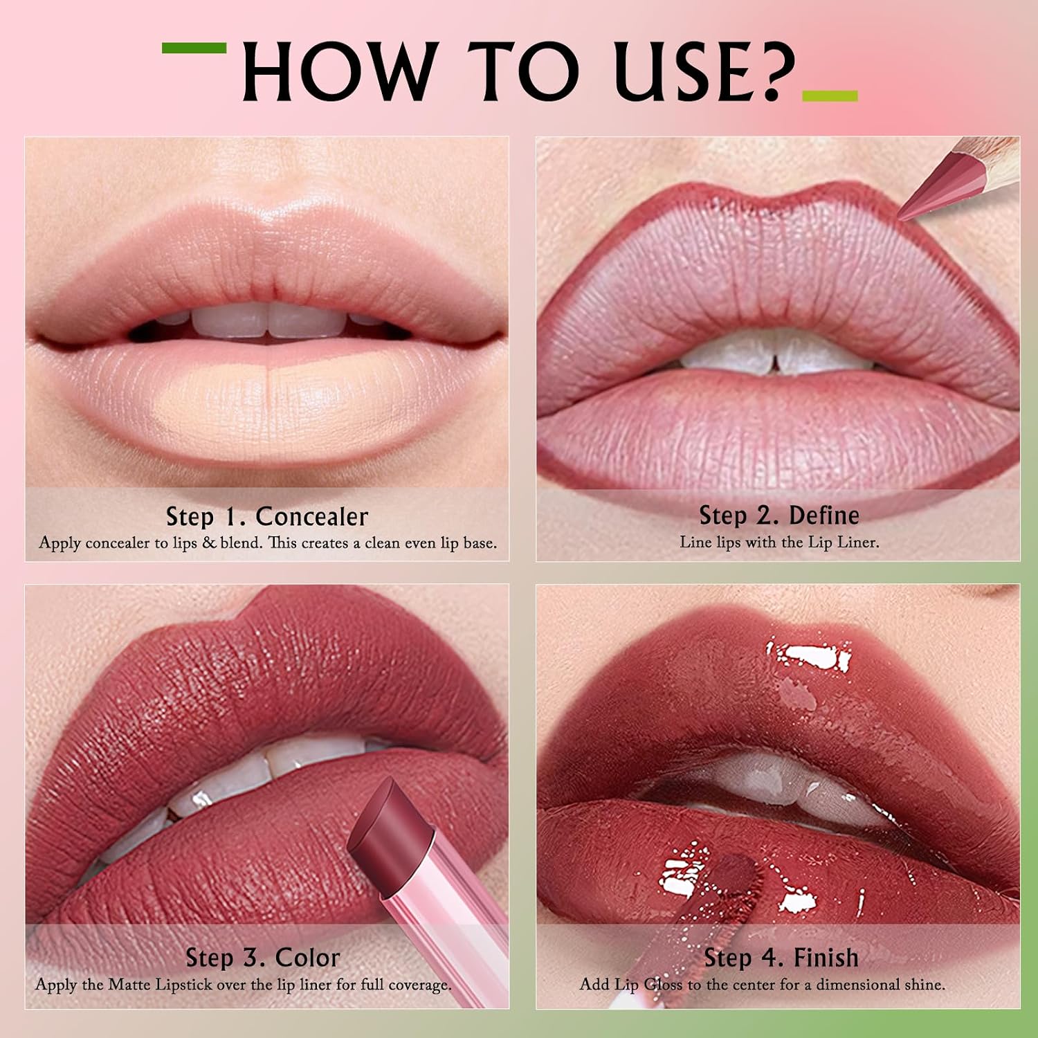 Nude Pink Lip Kit - Matte Lipstick Cream Lip Liner and Gloss Set High Pigment Plumping Lip Pencil Moisturizing
