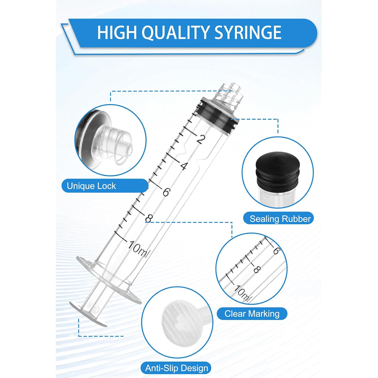 Luer Lock Syringe 10ml - Sterile Disposable Syringes 10 Pack | Without Needles Individual Sealed Packaging