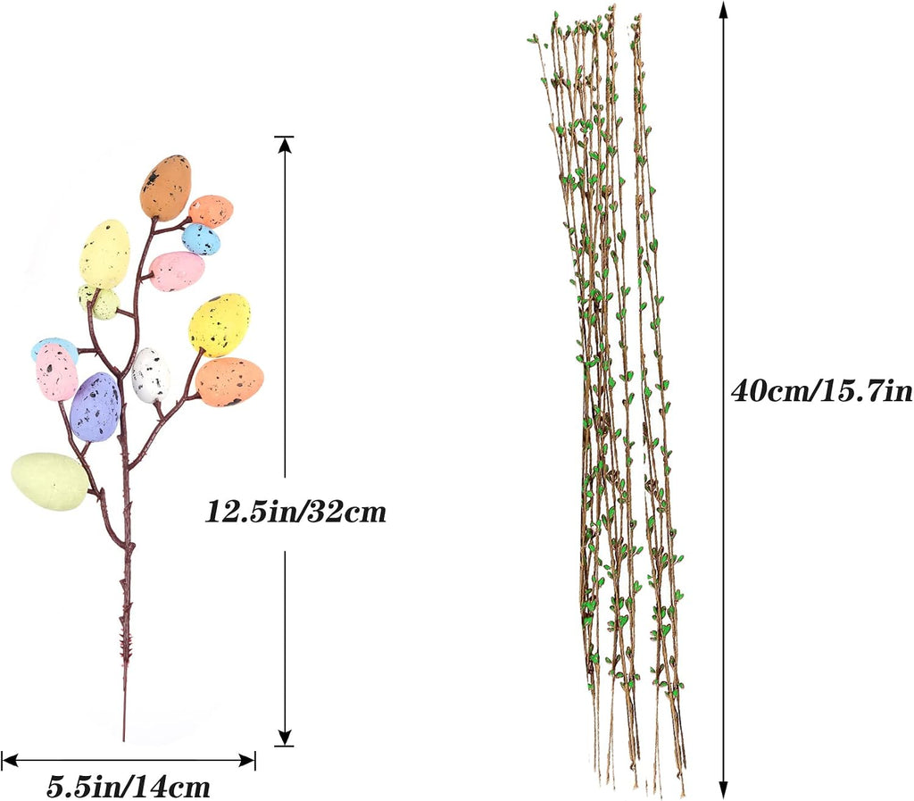 Artificial Easter Spray Vine with Pastel Easter Eggs and Berries- Decorative Spring Floral Stems-Easter Egg Twig