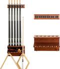 Wall Mount Pool Stick Holder - Billiards Pool Cue Rack Hardwood Pool Cue Set Holder for 6 Cues Sticks Storage Pool