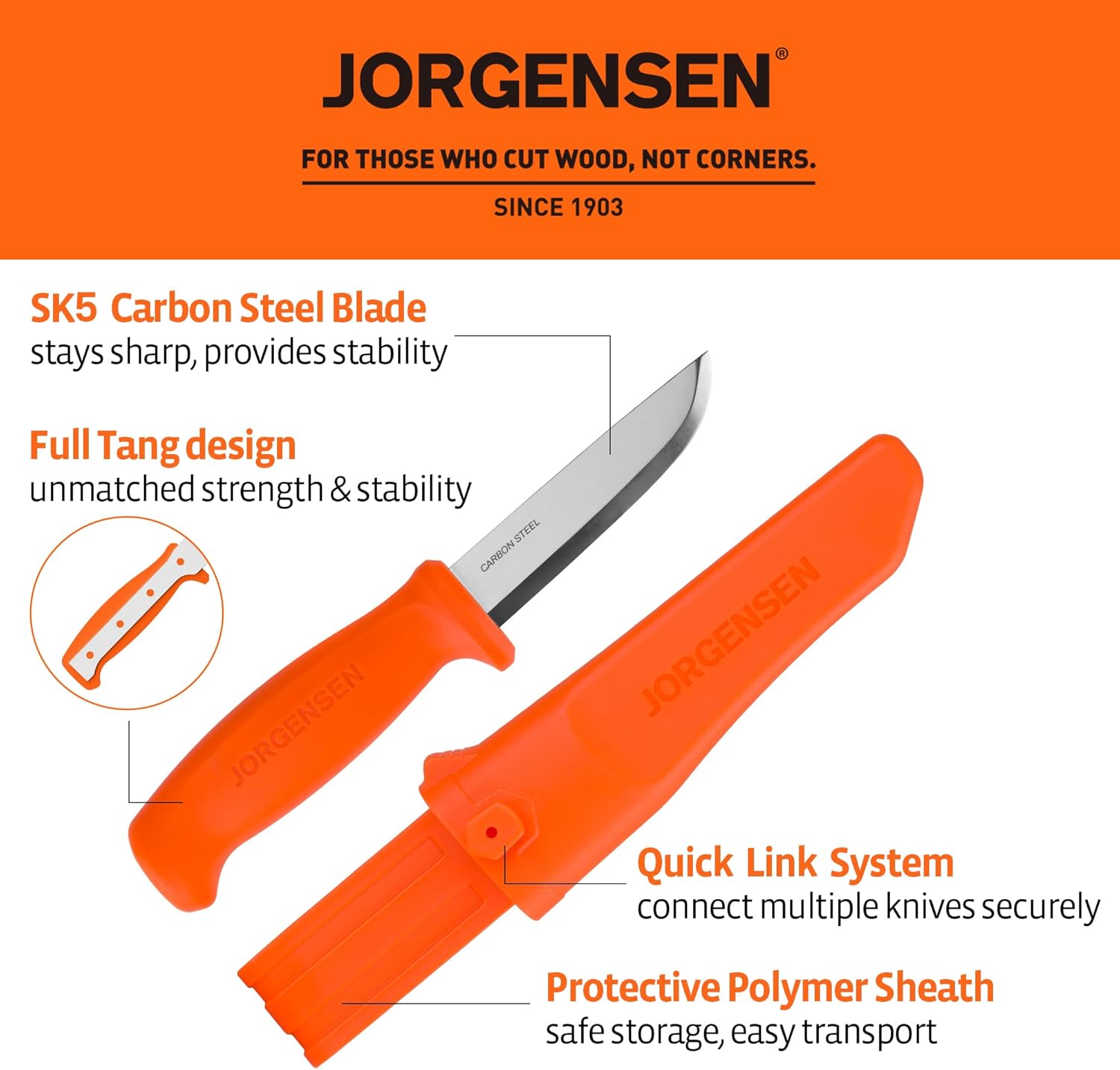 8.25" Fixed Blade Bushcraft Knife with Sheath | SK5 Carbon Steel Blade with Ergonomic Handle, Full Tang Outdoor Knife