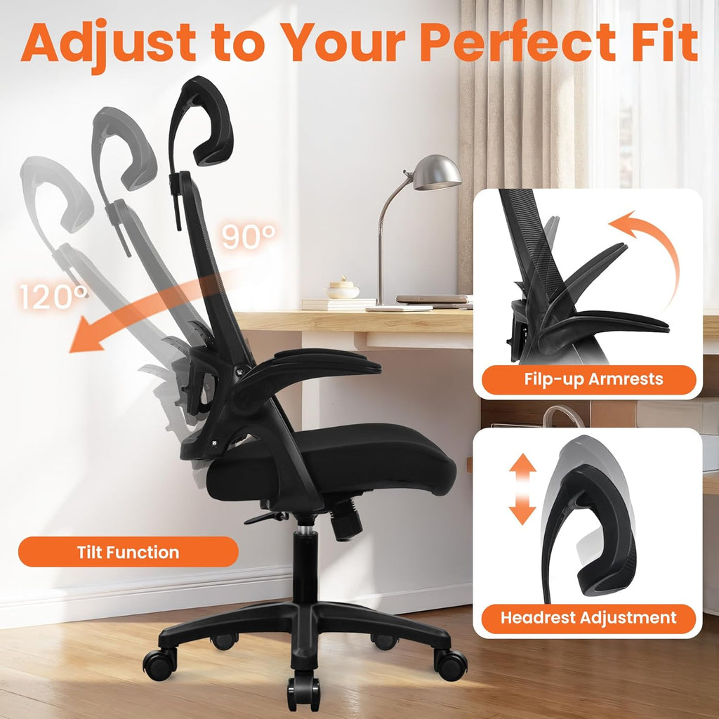 Office Desk Chair Gaming Computer High Back Support Mesh Comfy Seat with Adjustable Ergonomic Headrest Lumbar Rolling