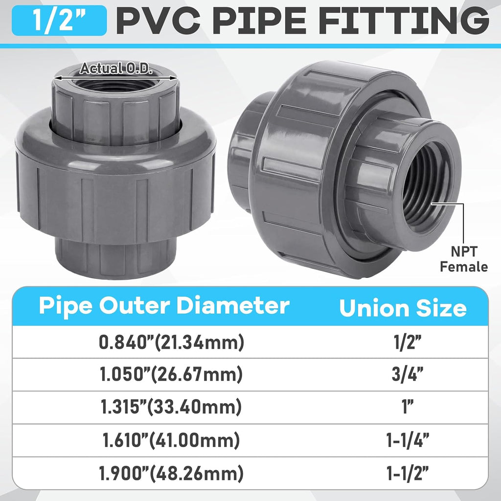 Pangda 4 Pack 1/2 Inch PVC Union Pipe Compatible with 898 Series