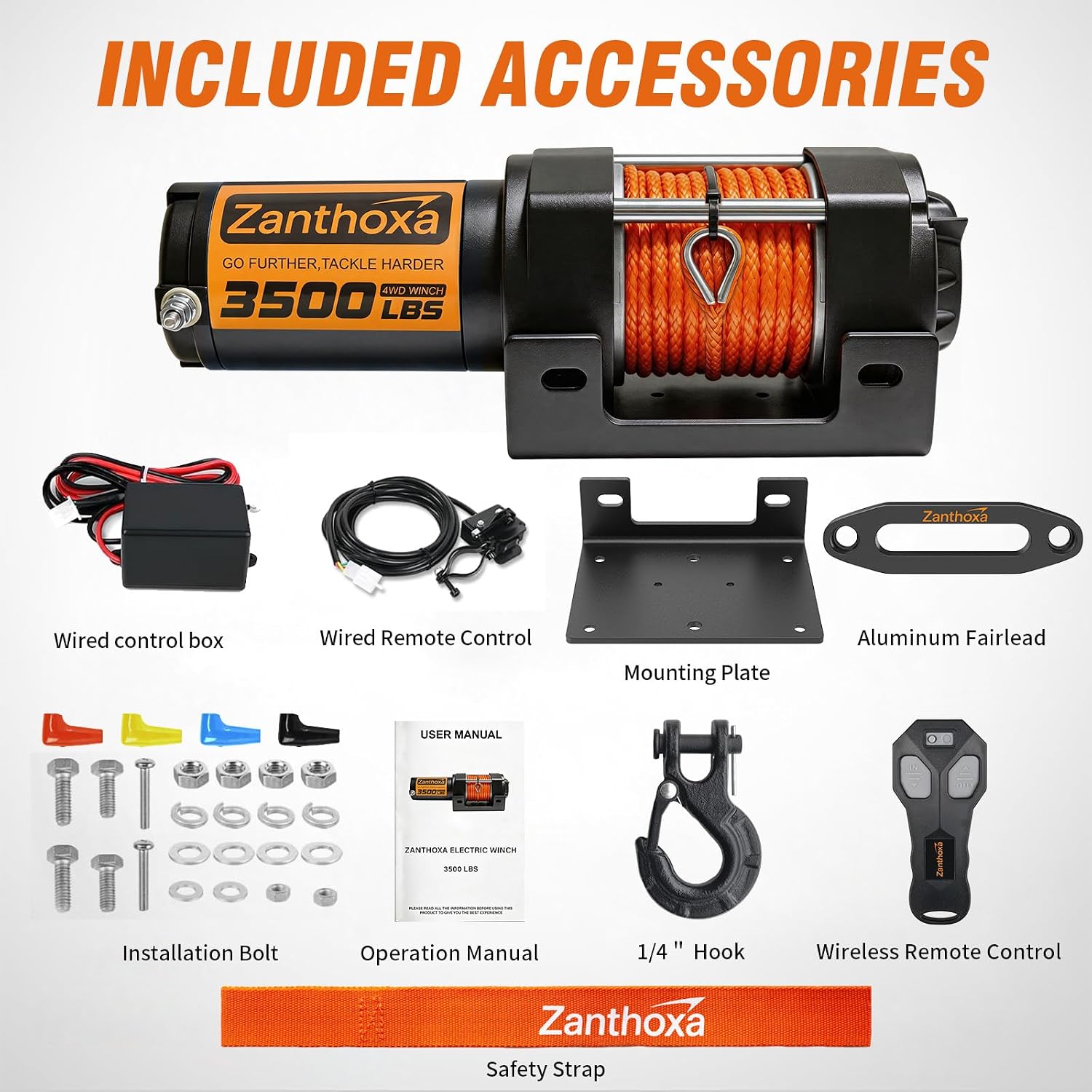 Upgrade 3500 lbs ATV Winch with Remote Control and Synthetic Rope | 12V UTV Winch With Mounting Plate, Portable