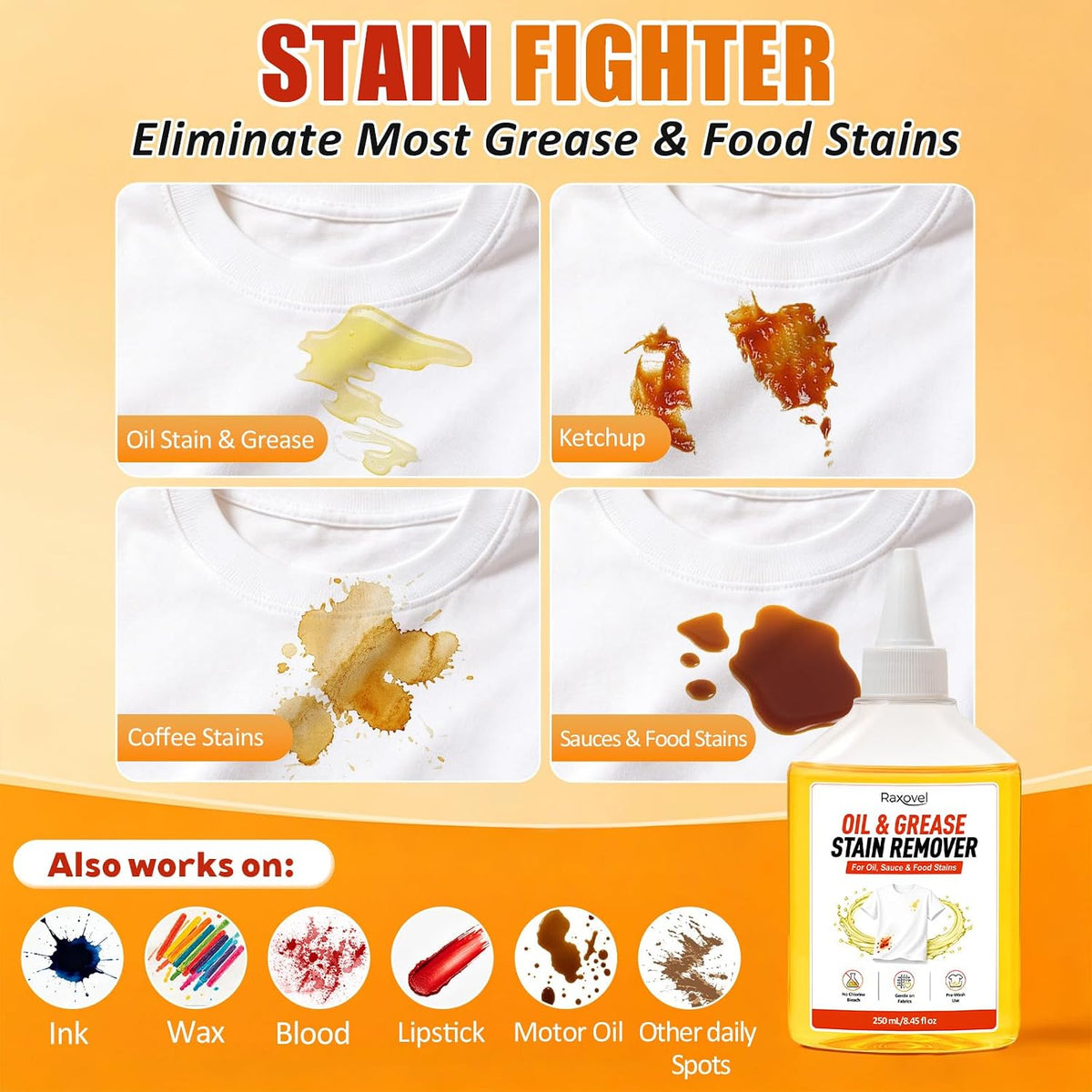 Oil Stain Remover for Clothes, 8.45 Fl Oz Grease Stain Remover