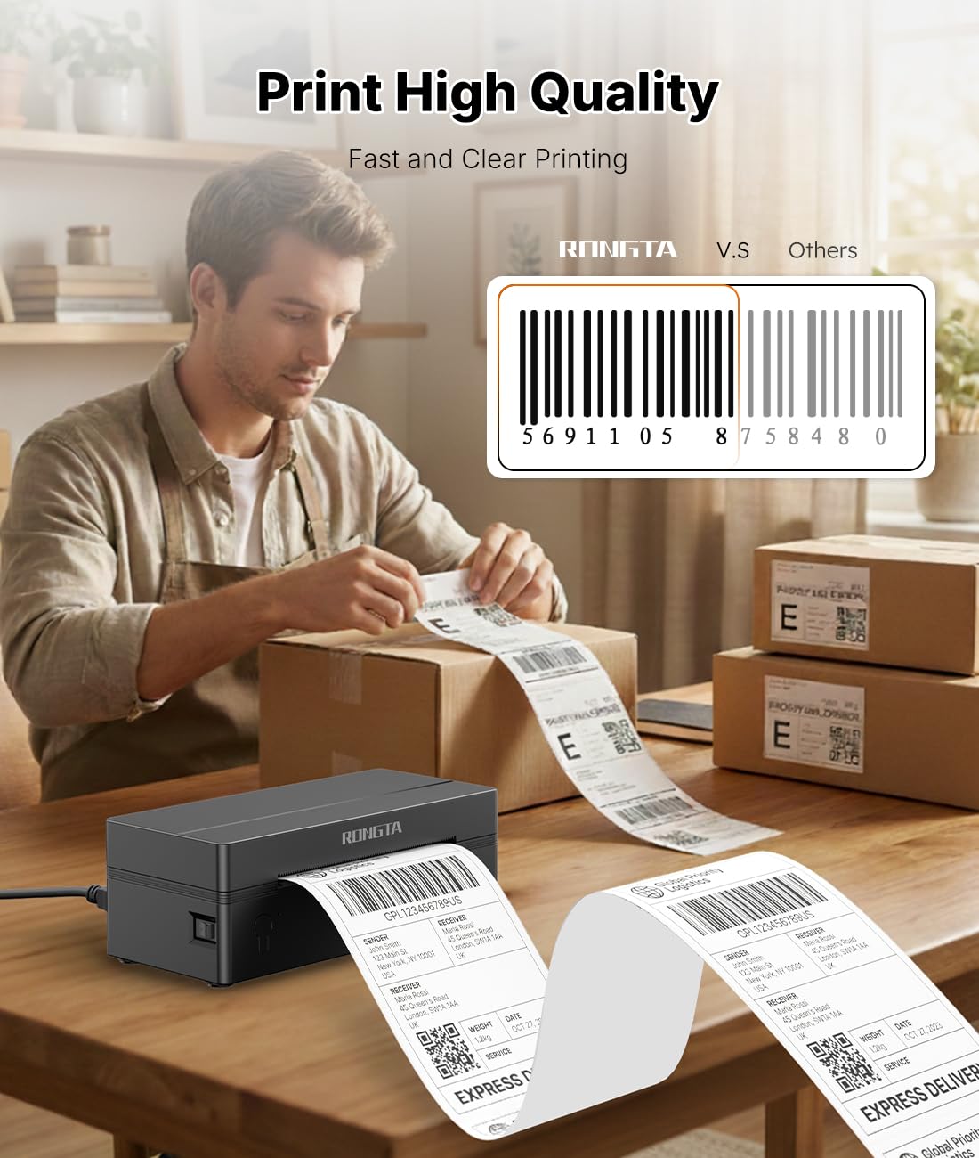 Bluetooth Thermal Shipping Label Printer, Wireless 4x6 Label Printer for Shipping Packages&Small Business, Compatible
