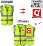 Custom Safety Vest High Visibility Reflective Vests with Pockets Zipper Customize Logo Class 2 for Men Construction