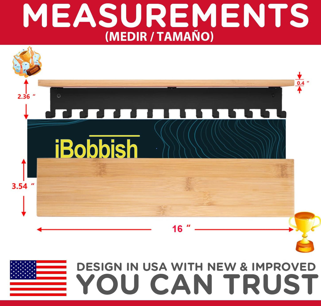 Premium Trophy and Medal Display Shelf 16inchL,Metal Trophy Shelf with Hooks Upgraded,Large Bamboo Trophy Board