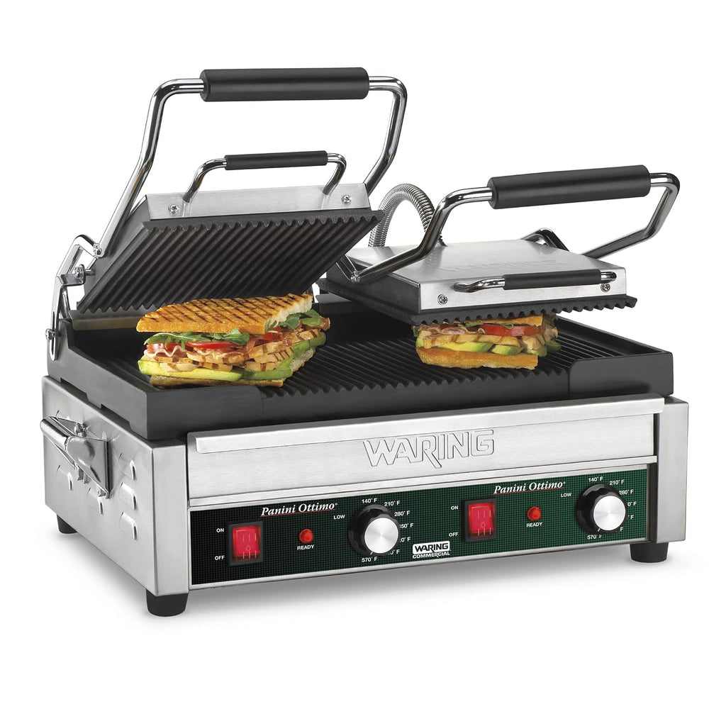 Panini Press with 17" x 9.25" Cooking Surface & Ribbed Plates