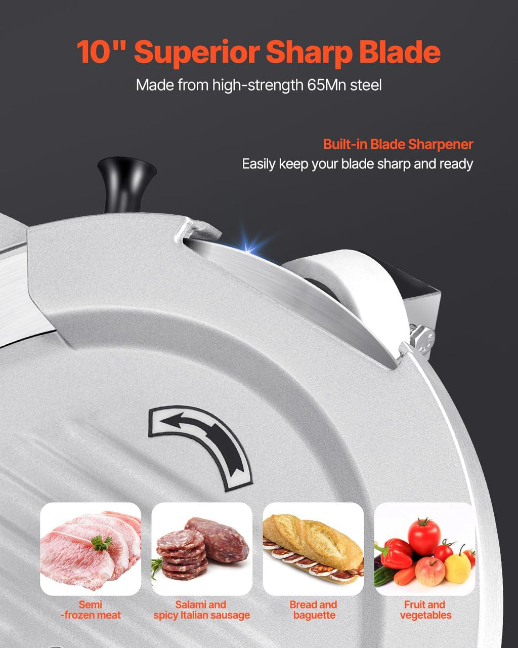 Automatic Meat Slicer, 500W Electric Deli Slicer Machine with 10 inch Sharp 75Cr1 Steel Blade, 0-0.67 inch Adjustable