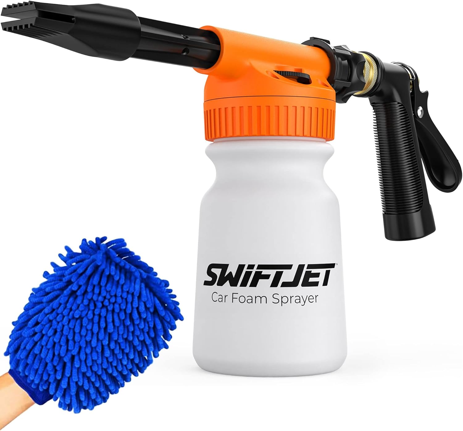 Car Wash Foam Gun + Microfiber Wash Mitt - Foam Cannon Works with Any Soap - Garden Hose Car Foam Sprayer - Car Wash