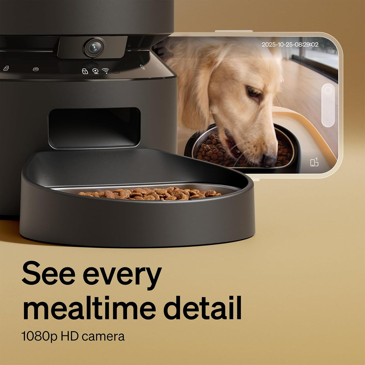 Automatic Cat Feeder with Camera, 1080P HD Video with Night Vision, 5G WiFi Pet Feeder with 2-Way Audio, Low Food &