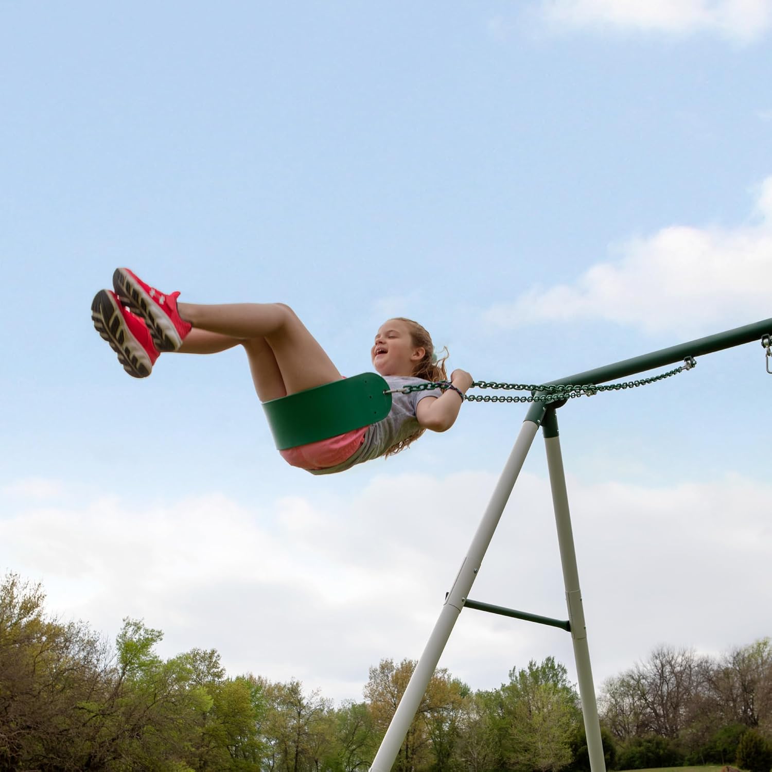 Big Brutus Galvanized Steel Swing Set Kit with Classic A-Frame, Two Belt Swings, One Trapeze Bar, Easy Assembly