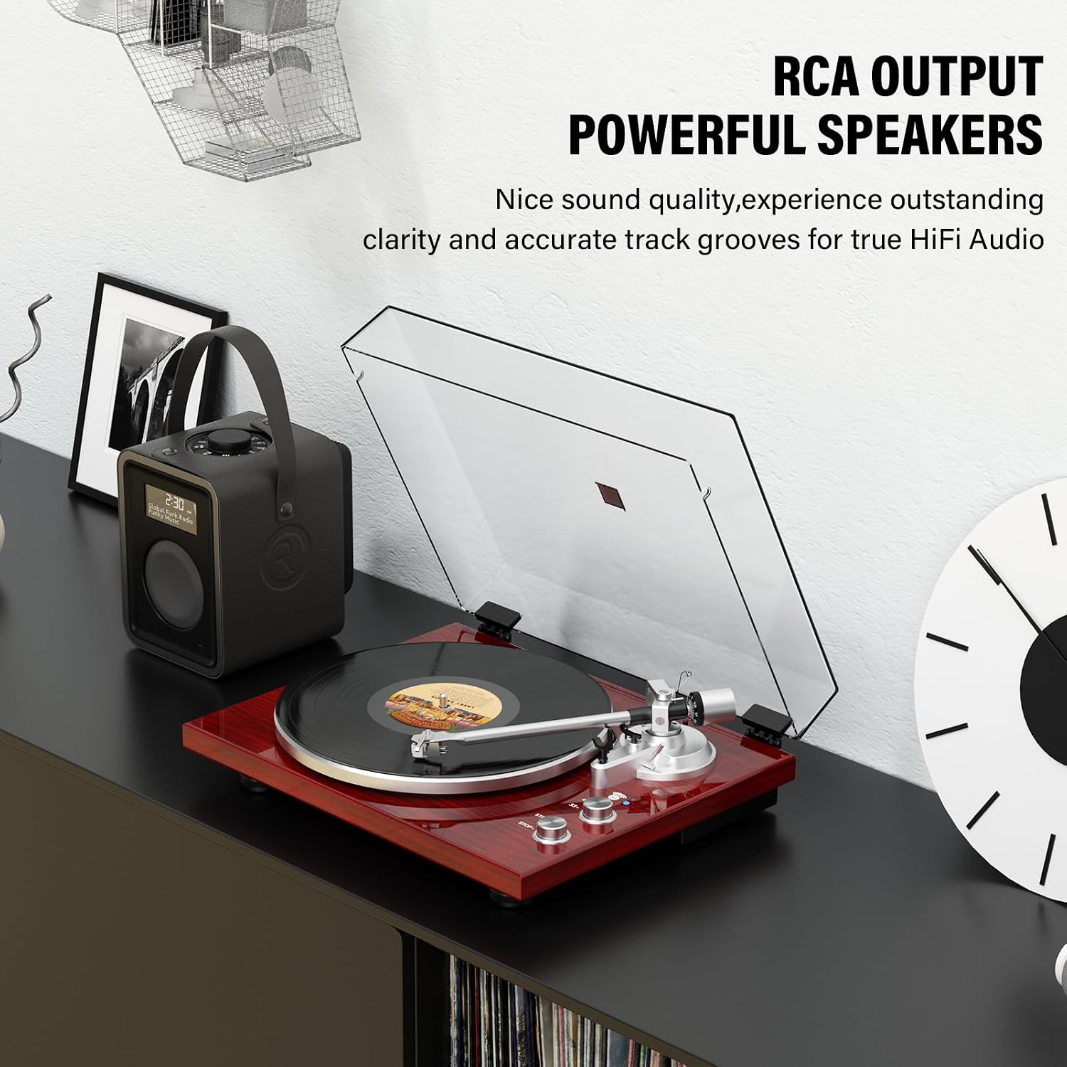 Belt Drive Turntable for Vinyl Record Player and Bluetooth Output(Red) | Built-in Phono Preamp,USB Digital
